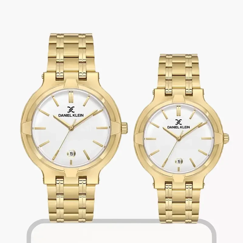 Daniel Klein Japan Quartz  White Dial Gold-tone Couple Set- DK.1.13908-3